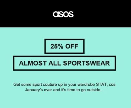 Asos: -25% έκπτωση σε επιλεγμένα αθλητικά είδη